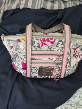 Coach Poppy Light Pink Graphic Print Tote Bag with Charm